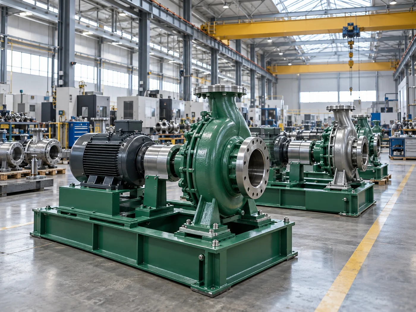Illustrative industrial pump assembly workshop
